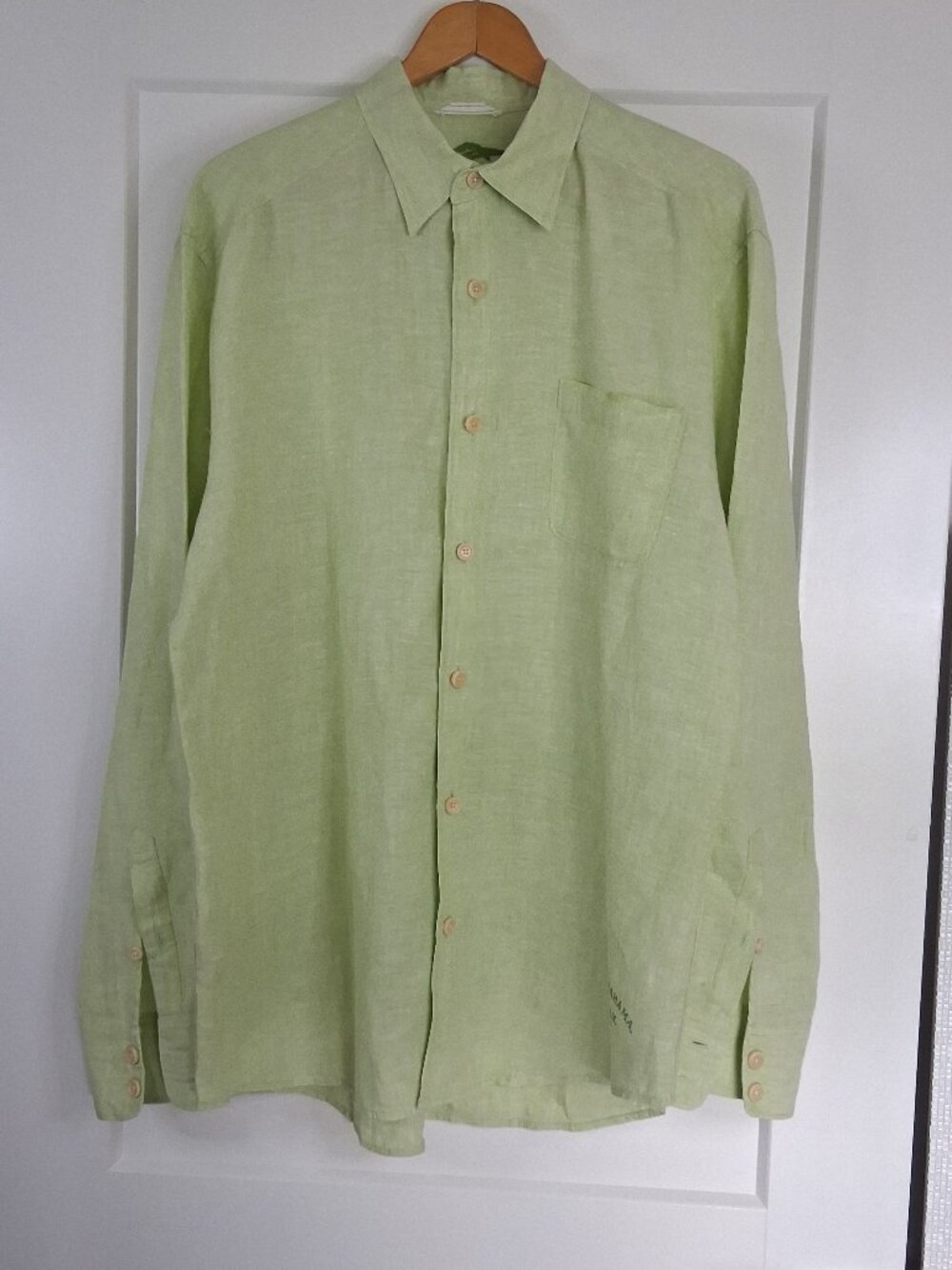 Tommy Bahama Relax Mens Large 100% Linen Shirt Green Button Up Long Sleeve